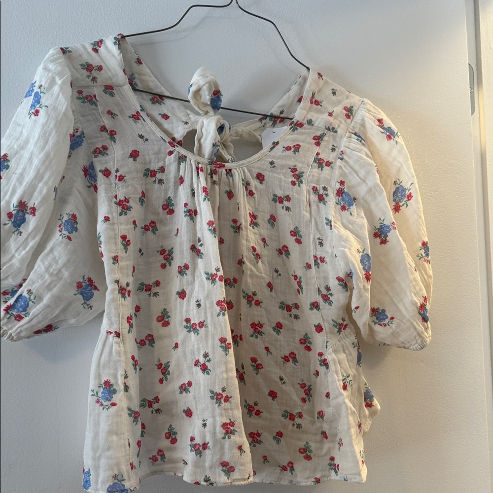Floral Blouse - White with Red and Blue Accents